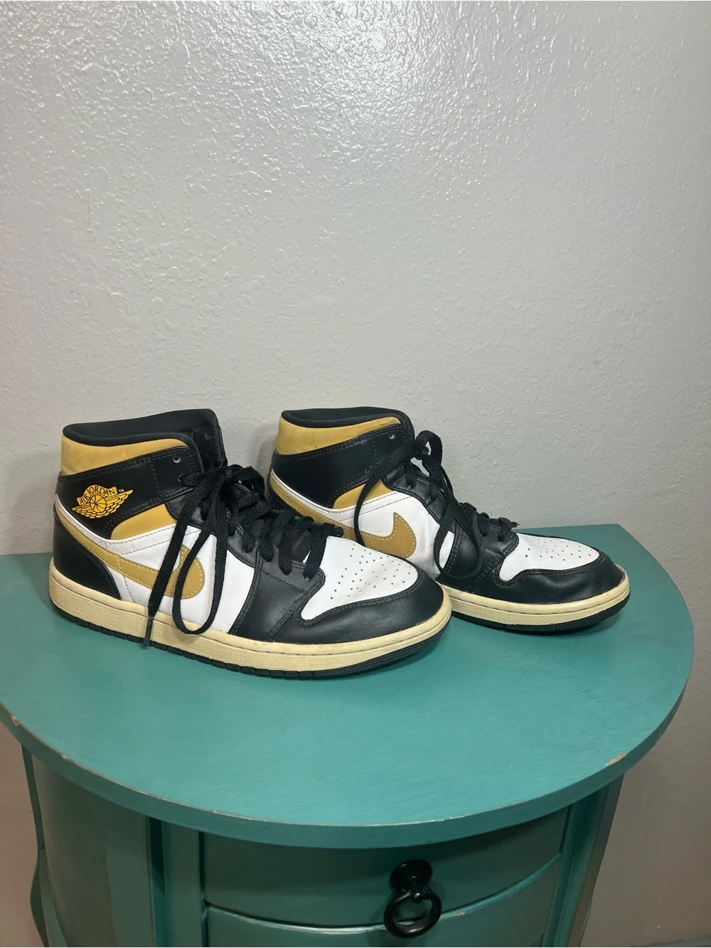 Black White and Yellow High-Top Air Jordans Sneakers